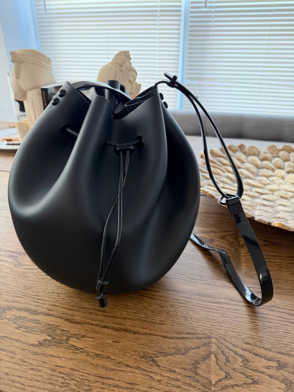 Melissa Black Sculptural Drawstring Bucket Bag